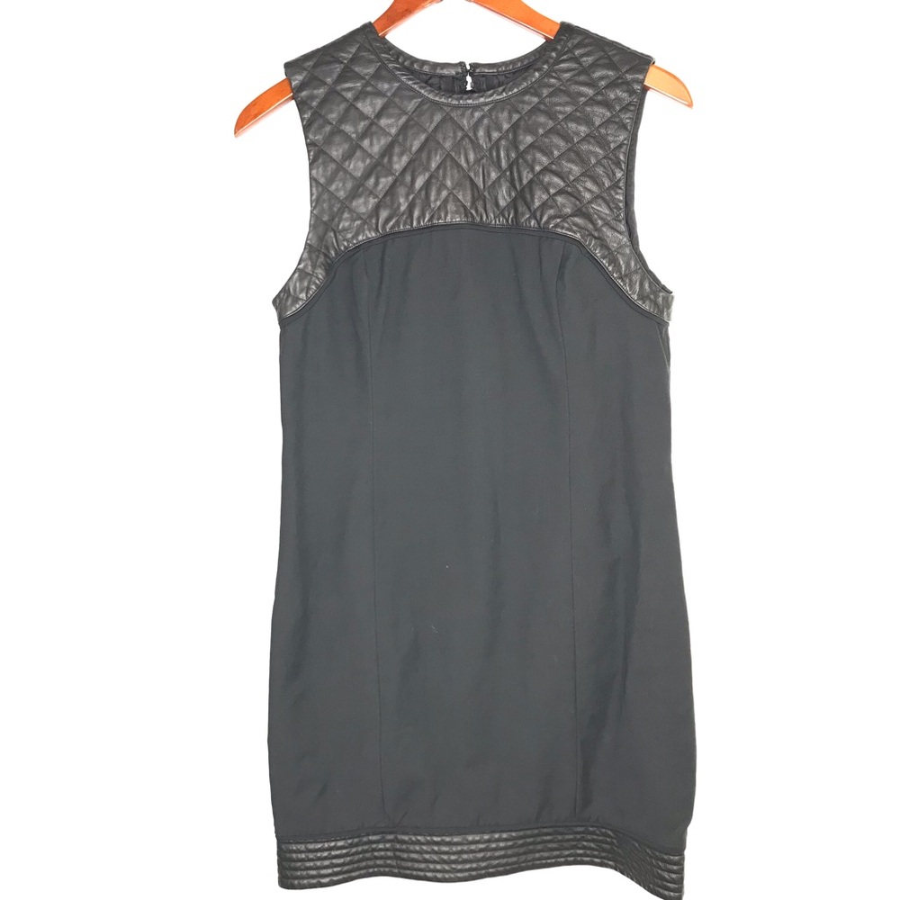 Alexander Wang Women's 10 Black Quilted Leather Yoke Sheath Dress